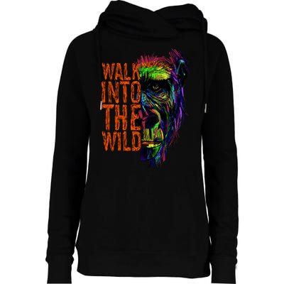 Walk Into The Wild Colorful Gorilla Womens Funnel Neck Pullover Hood
