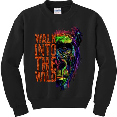 Walk Into The Wild Colorful Gorilla Kids Sweatshirt