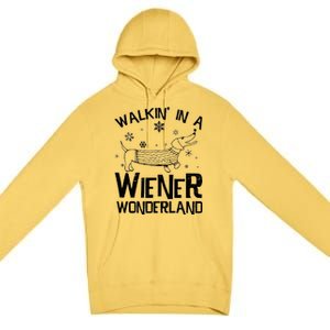 Walking In A Wiener Wonderland Funny Christmas Premium Pullover Hoodie