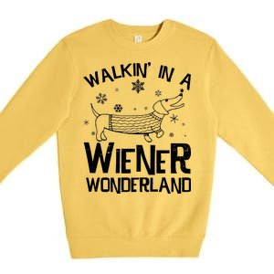 Walking In A Wiener Wonderland Funny Christmas Premium Crewneck Sweatshirt