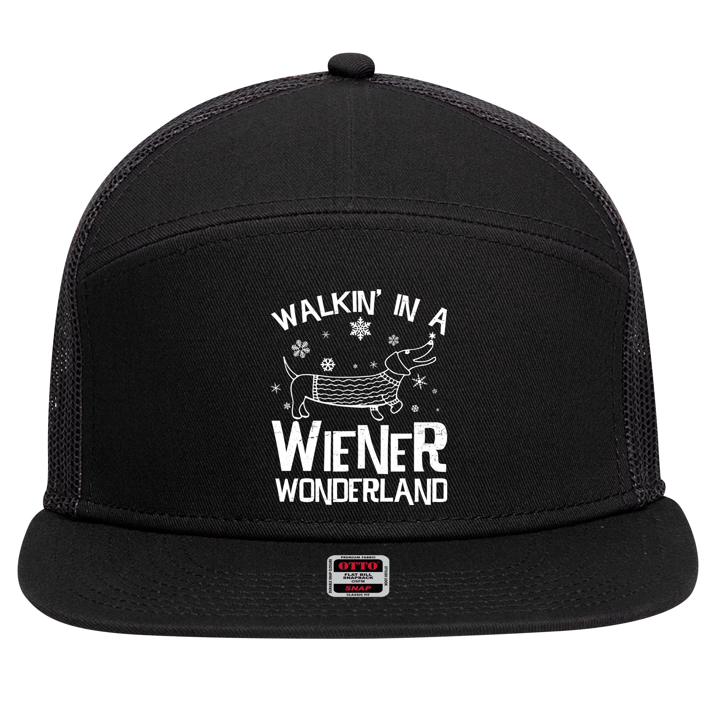 Walking In A Wiener Wonderland Funny Christmas 7 Panel Mesh Trucker Snapback Hat