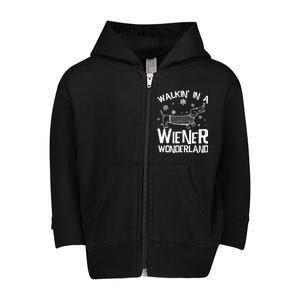 Walking In A Wiener Wonderland Funny Christmas Toddler Zip Fleece Hoodie