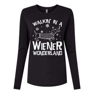 Walking In A Wiener Wonderland Funny Christmas Womens Cotton Relaxed Long Sleeve T-Shirt