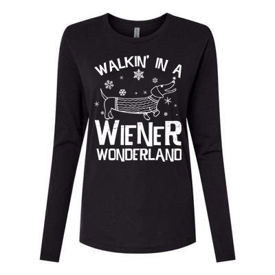 Walking In A Wiener Wonderland Funny Christmas Womens Cotton Relaxed Long Sleeve T-Shirt