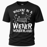 Walking In A Wiener Wonderland Funny Christmas Cooling Performance Crew T-Shirt