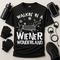 Walking In A Wiener Wonderland Funny Christmas Cooling Performance Crew T-Shirt