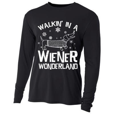 Walking In A Wiener Wonderland Funny Christmas Cooling Performance Long Sleeve Crew