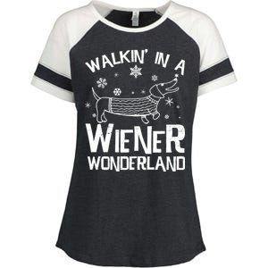 Walking In A Wiener Wonderland Funny Christmas Enza Ladies Jersey Colorblock Tee