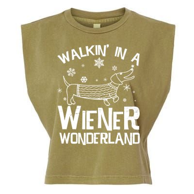 Walking In A Wiener Wonderland Funny Christmas Garment-Dyed Women's Muscle Tee