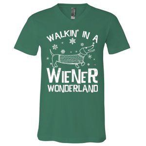 Walking In A Wiener Wonderland Funny Christmas V-Neck T-Shirt