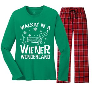 Walking In A Wiener Wonderland Funny Christmas Women's Long Sleeve Flannel Pajama Set 