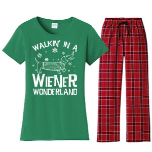 Walking In A Wiener Wonderland Funny Christmas Women's Flannel Pajama Set