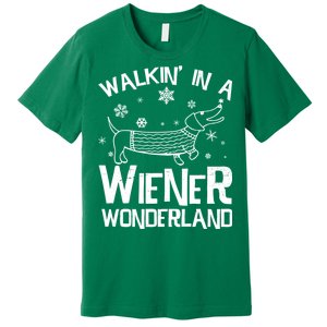 Walking In A Wiener Wonderland Funny Christmas Premium T-Shirt