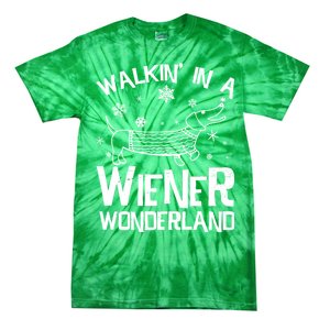 Walking In A Wiener Wonderland Funny Christmas Tie-Dye T-Shirt