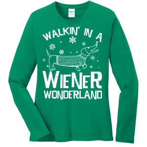 Walking In A Wiener Wonderland Funny Christmas Ladies Long Sleeve Shirt