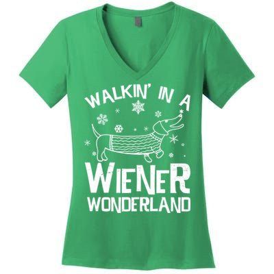 Walking In A Wiener Wonderland Funny Christmas Women's V-Neck T-Shirt