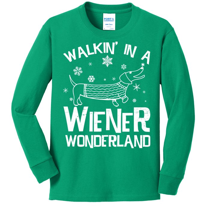 Walking In A Wiener Wonderland Funny Christmas Kids Long Sleeve Shirt