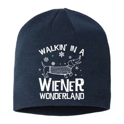 Walking In A Wiener Wonderland Funny Christmas Sustainable Beanie