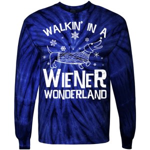 Walking In A Wiener Wonderland Funny Christmas Tie-Dye Long Sleeve Shirt