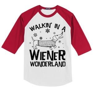 Walking In A Wiener Wonderland Funny Christmas Kids Colorblock Raglan Jersey