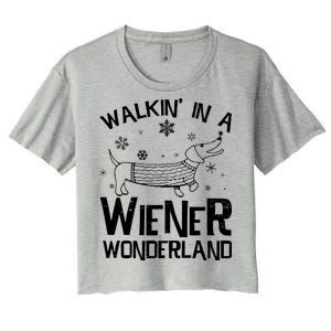 Walking In A Wiener Wonderland Funny Christmas Women's Crop Top Tee