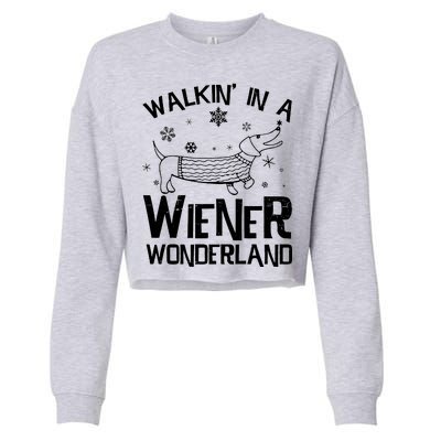 Walking In A Wiener Wonderland Funny Christmas Cropped Pullover Crew