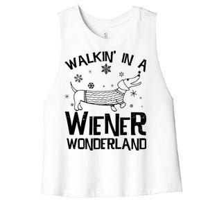 Walking In A Wiener Wonderland Funny Christmas Women's Racerback Cropped Tank