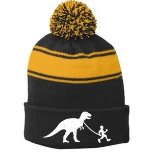 Walking My T-Rex Stripe Pom Pom Beanie