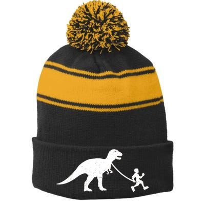 Walking My T-Rex Stripe Pom Pom Beanie