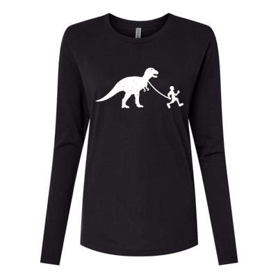 Walking My T-Rex Womens Cotton Relaxed Long Sleeve T-Shirt