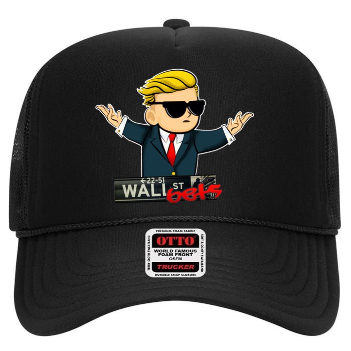 Wall Street Bets Guy Investing Stocks High Crown Mesh Back Trucker Hat