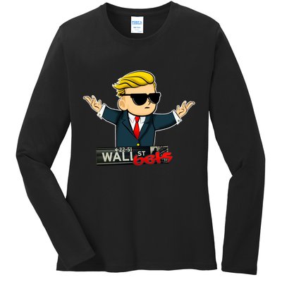 Wall Street Bets Guy Investing Stocks Ladies Long Sleeve Shirt