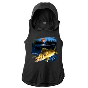 Walleye Moon Light Ladies PosiCharge Tri-Blend Wicking Draft Hoodie Tank