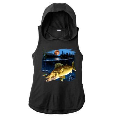 Walleye Moon Light Ladies PosiCharge Tri-Blend Wicking Draft Hoodie Tank