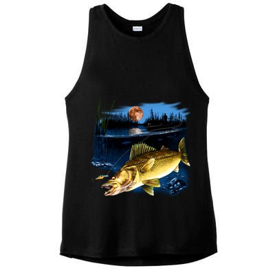 Walleye Moon Light Ladies PosiCharge Tri-Blend Wicking Tank