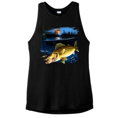 Walleye Moon Light Ladies PosiCharge Tri-Blend Wicking Tank