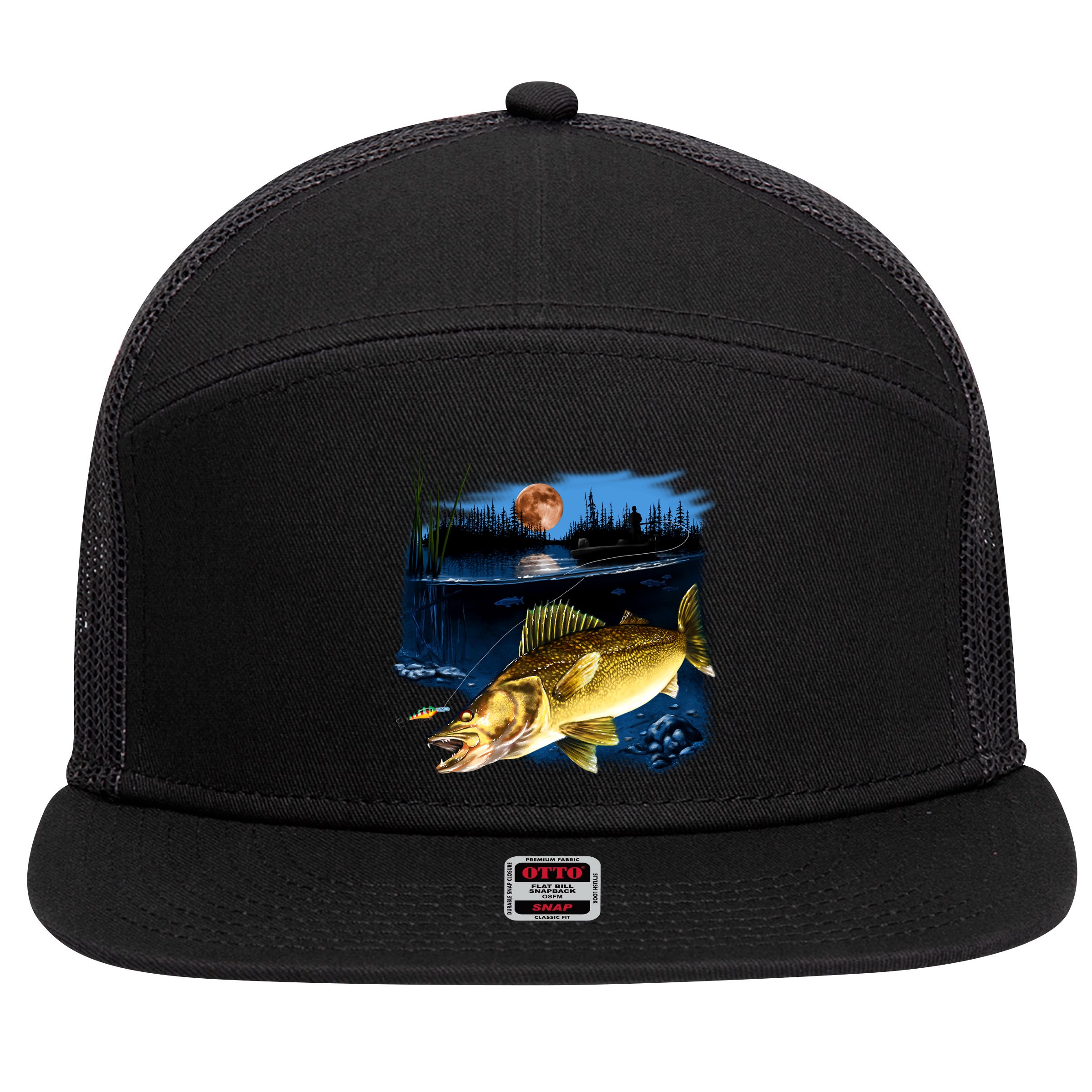 Walleye Moon Light 7 Panel Mesh Trucker Snapback Hat