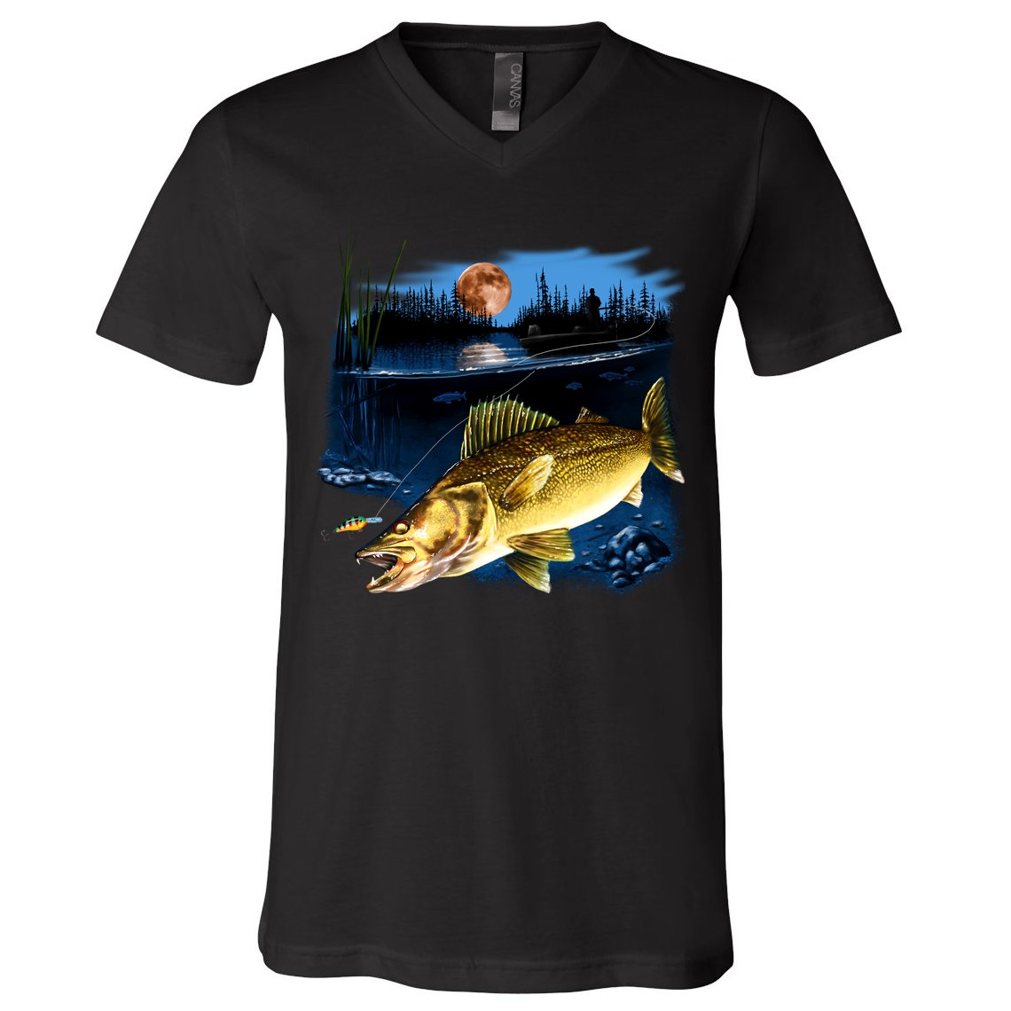 Walleye Moon Light V-Neck T-Shirt