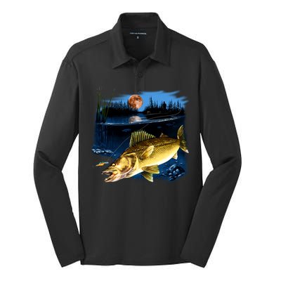 Walleye Moon Light Silk Touch Performance Long Sleeve Polo