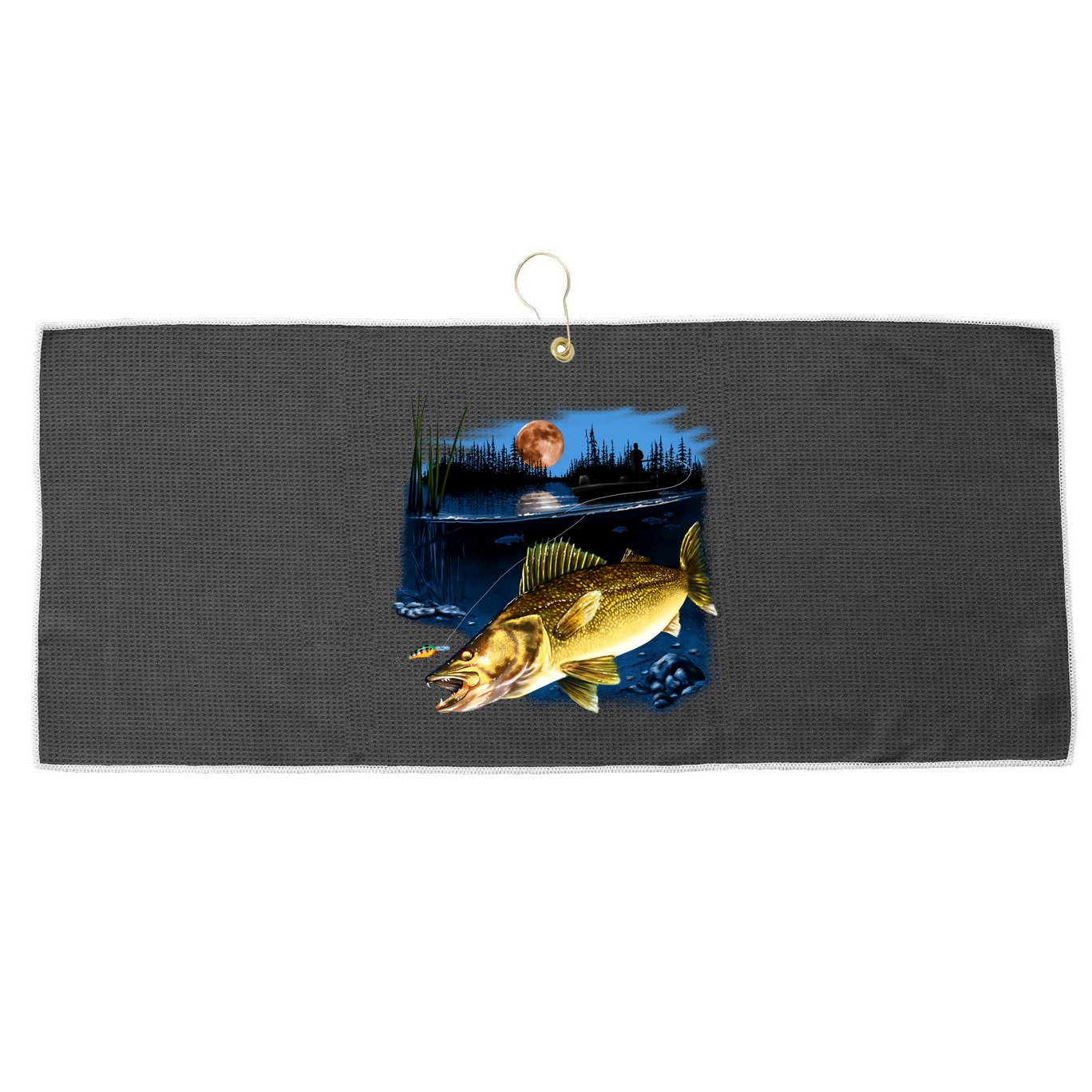 Walleye Moon Light Large Microfiber Waffle Golf Towel