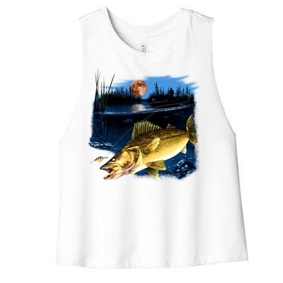 Walleye Moon Light Women's Racerback Cropped Tank