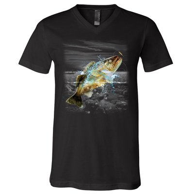 Walleye Wilderness - Fishing V-Neck T-Shirt