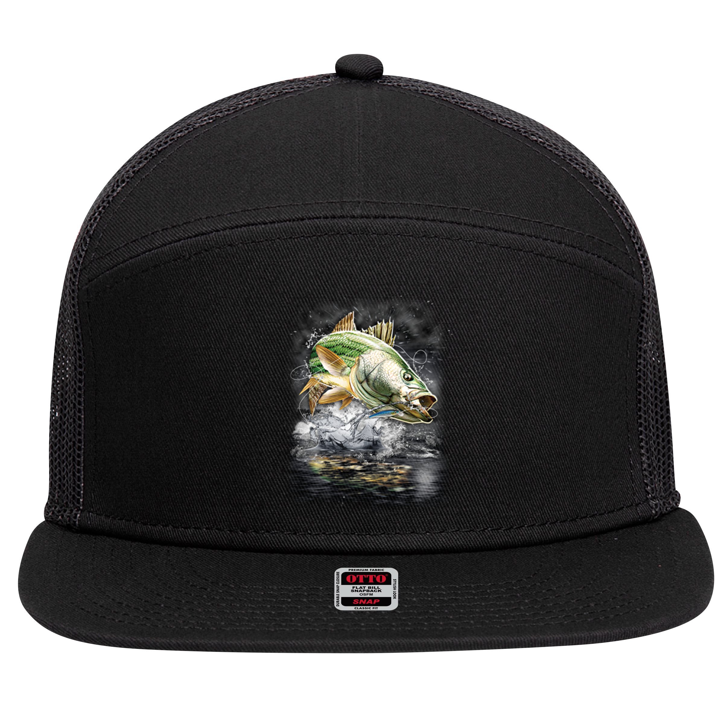 Walleye Wilderness - Fishing Jumping Fish 7 Panel Mesh Trucker Snapback Hat
