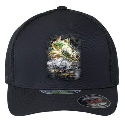 Walleye Wilderness - Fishing Jumping Fish Flexfit Unipanel Trucker Cap