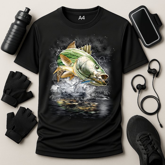 Walleye Wilderness - Fishing Jumping Fish Cooling Performance Crew T-Shirt