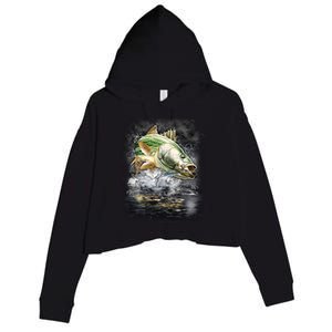 Walleye Wilderness - Fishing Jumping Fish Crop Fleece Hoodie