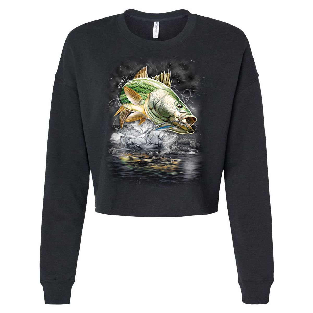 Walleye Wilderness - Fishing Jumping Fish Cropped Pullover Crew