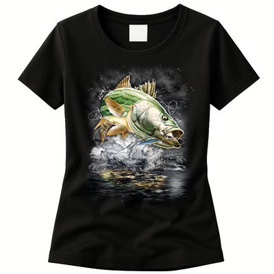 Walleye Wilderness - Fishing Jumping Fish Womens T-Shirt