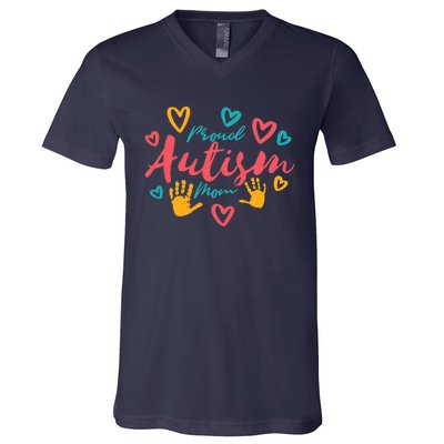 Wo Autism Mom Proud Autistic Pride Awareness Day Month Asperger V-Neck T-Shirt