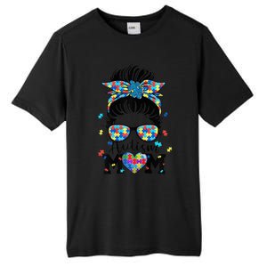 Wo Autism Mom Life Messy Bun Sunglasses Bandana Mother’s Day Tall Fusion ChromaSoft Performance T-Shirt